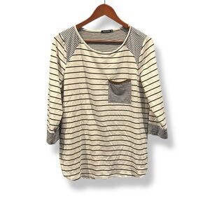 [Pink Clover] Cream and Black Striped 3/4 Sleeve Top